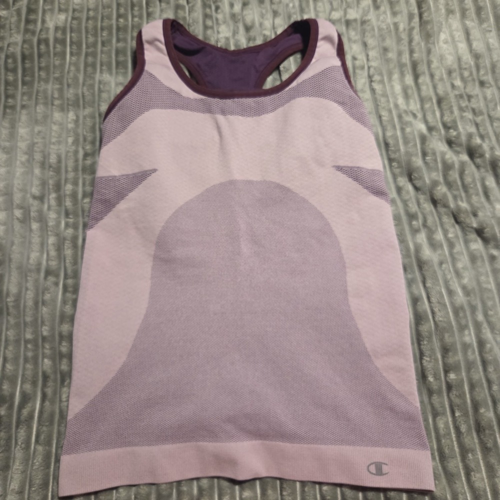 Champion Seamless Racerback Tank Top Pink Purple Mesh Knit Workout L Gym, Yoga